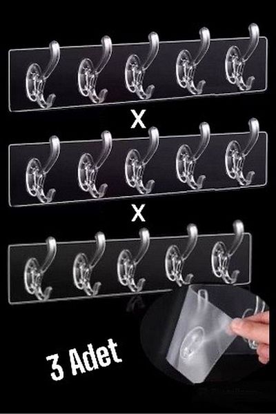 Hane216 3pcs Strong Transparent Hanger - for Door Back Kitchen Wall Bathroom