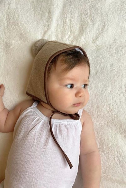 BeyzBaby Cream Brown Stamp Baby Hat