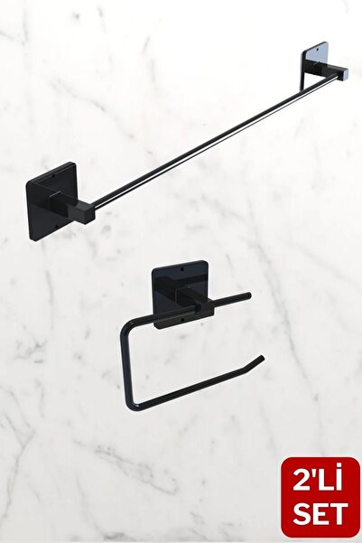Home Stuff Siyah Uzun Havluluk Ve Tuvalet Kağıdı Tutacağı Avantajlı 2'li Set,...