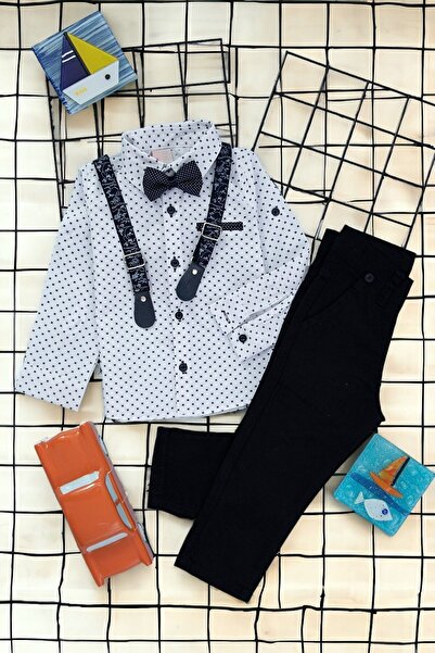 voyyo kids baby Boy's Bow Tie Shirt Linen Trousers Hanging Holiday Bottom Top Children's Set