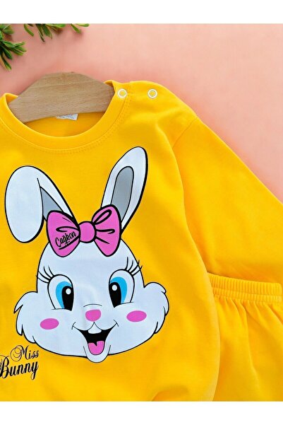 voyyo kids baby Kız Bebek Uzun Kollu Mevsimlik Tavşan Baskılı Bebek Takımı 18-24 AY