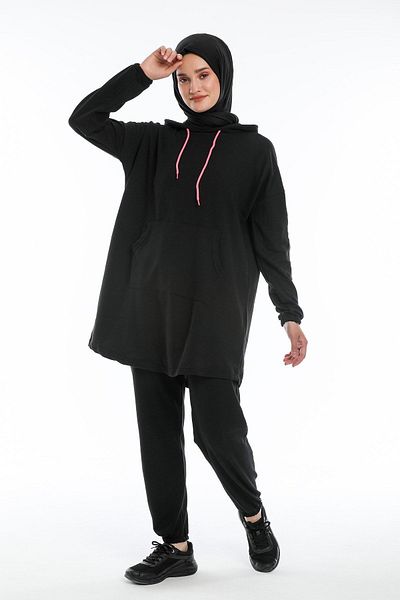 CNG MODA Hijab Black Pink Phosphorlue Tracksuit Set