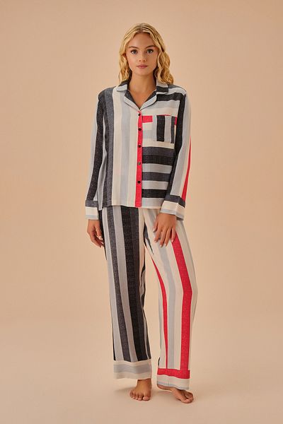 SUWEN Maskulinfarbenes Pyjama-Set