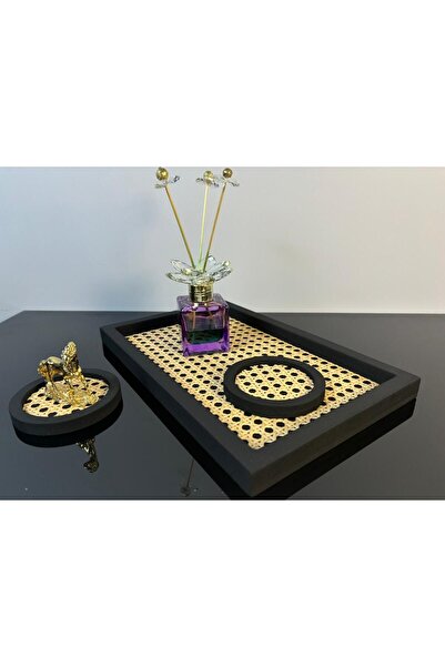 RATTAN CONCEPT طقم مستطيل من الروطان - 2 قطعة كبيرة الحجم و 2 قاعدة أكواب، Ha...