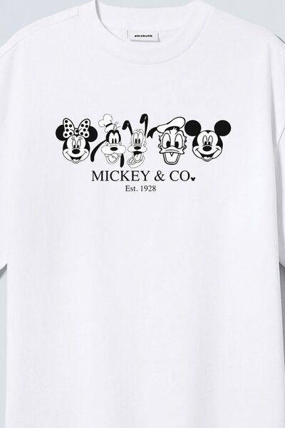 Mickey Mouse Est. 1928 5-Piece Printed Oversize White Women's Cotton Combed Cotton T-Shirt