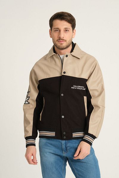 İLKCET MODA Δερμάτινο Oversize Unisex College Jacket
