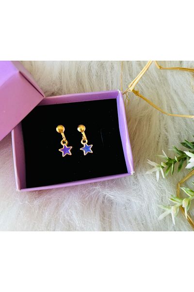 1PARÇAMAVİ Children's Earrings with Mini Star Pinch Clip - Earrings Without Hole