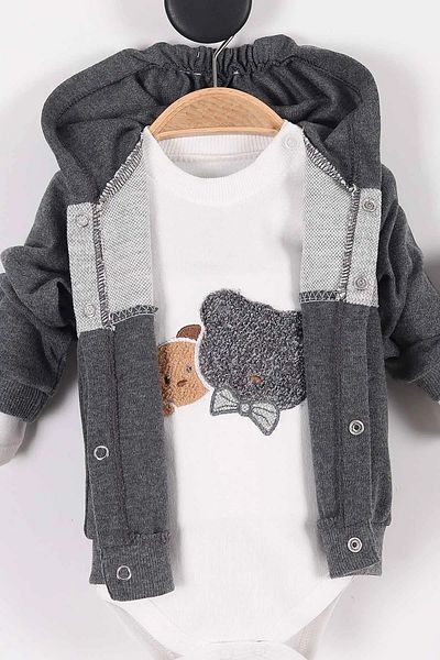 VOYYO Baby Boy 3-Piece Seasonal Hooded Bear Detailed Cute 3-Piece Bodysuit