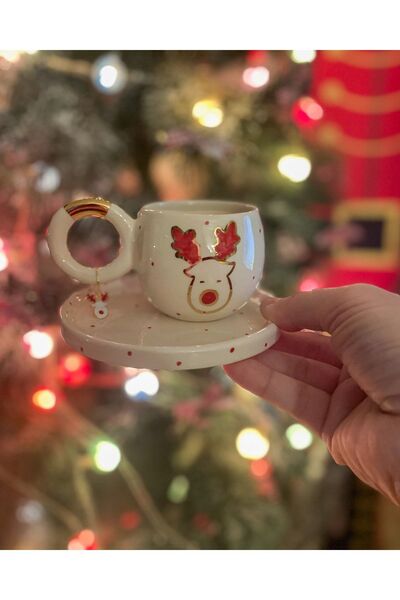 Mugtasarım El Yapımı 24k Altın Yaldızlı Double Yeni Yıl Türk Kahvesi Fincanı