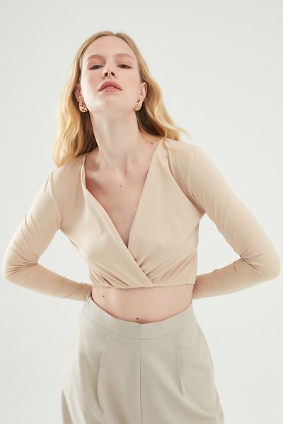 Quzu Bluză Crop Dublu Bej