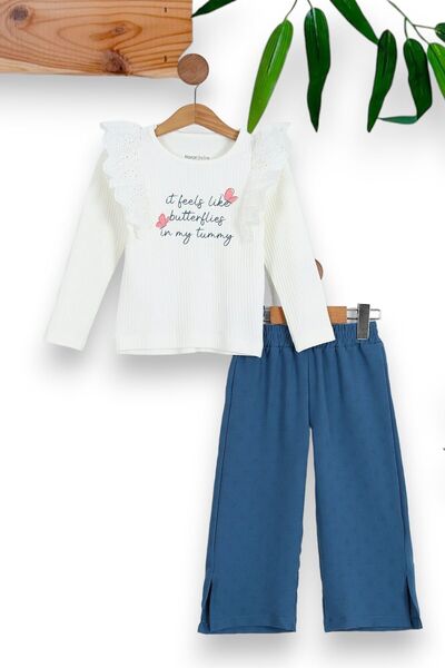 Egelite طقم رفيع للفتيات بعمر 2-6 سنوات - صدفي موسمي، وأكمام طويلة، ورقبة دائ...