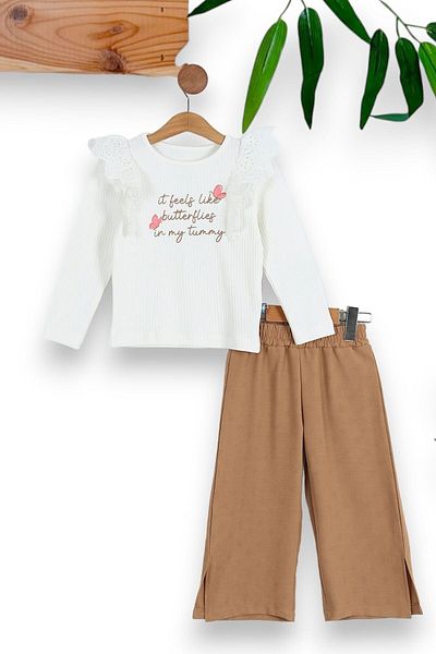 Egelite 2-6 YEARS Girl's Thin Set - Seasonal Scalloped, Long Sleeve, Crew Neck and Ayrobin Pants