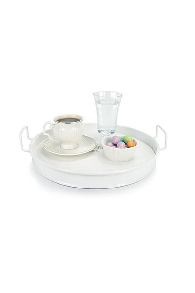 LUCKYHOMES Beyaz Village 27 Cm Round Presentation Tray - Multi-Purpose Tea Coffee Tray