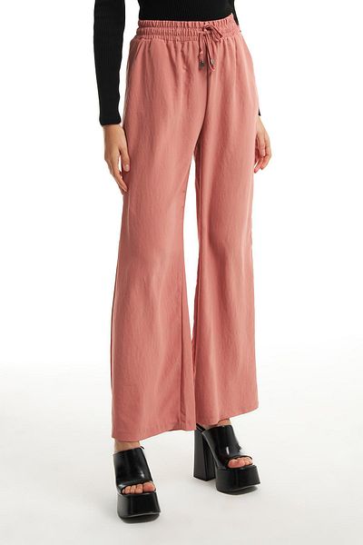 Quzu Elastic Waist Wide Leg Trousers Powder