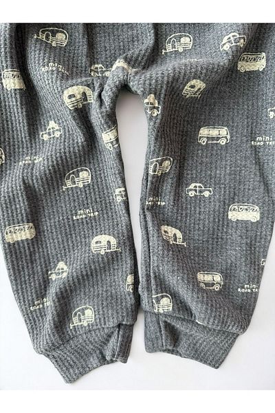 VOY KİDS Baby Boy Set Crew Neck Seasonal Long Sleeve Cars Printed Waffle Fabric Baby Set