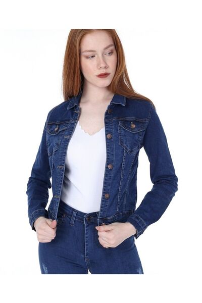 eGs Kadın Koyu Mavi Kot Ceket