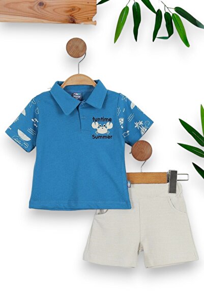 voyyo kids baby Men's Summer Polo Collar Embroidered Woven Shorts Set for 6-2...
