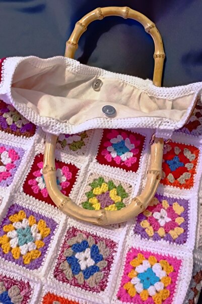 Happiness Talismans Handmade Bambu Saplı Tığ Işi El Yapımı Crochet Çanta