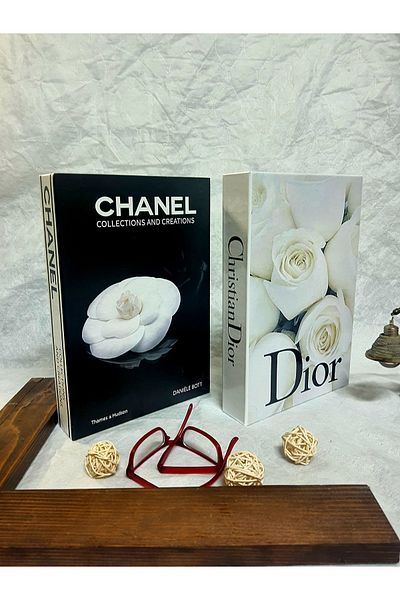 Saccura Decor Black and White Rose Detailed 2-Piece Decorative Book Box