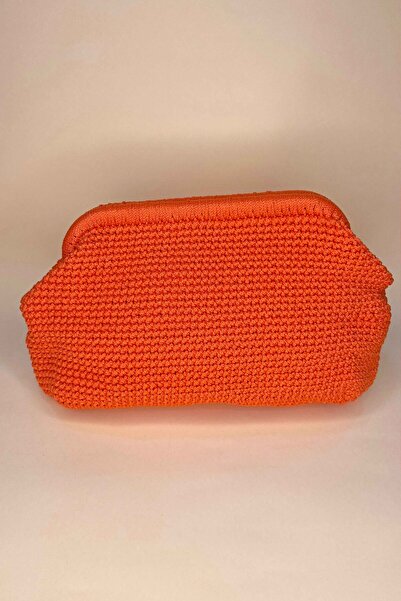 Genel Markalar HANDMADE TURUNCU BURSLU HASIR / ASTARLI ÖRGÜ ÇANTA 19*30 cm