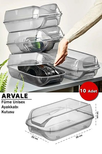 ARVALE Smoked Color Breathable Lock Cover Shoe Storage Box 10 Pieces