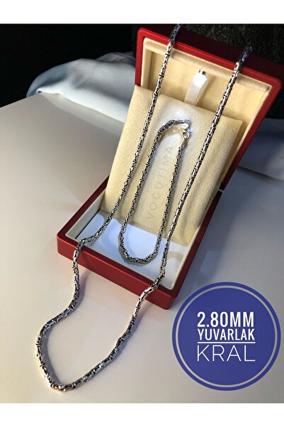 vogutima Erkek Gümüş Set - 2.8mm Yuvarlak Kral, Sevgiliye, Eşe, Babaya Kolye ...