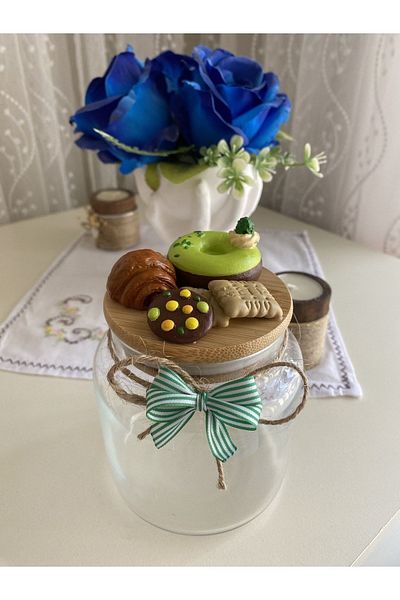 GÖNÜL MUTFAK 500 ml Capacity Ceramic Varnished Donut Jar - Bamboo Lid Gift