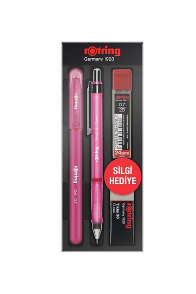 Rotring Visuclick 0.7 mm Mechanical Lead Gel School Set - Tip and Eraser Pink