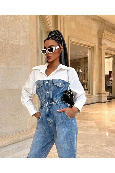 LorahButik Salopetă din denim cu detaliu cămașă Friya