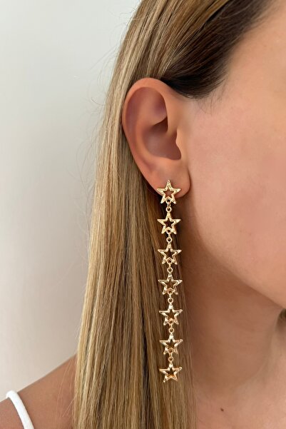 Lavian Accessories Stradi Model Gold Yıldız Zincir Sallantılı Küpe