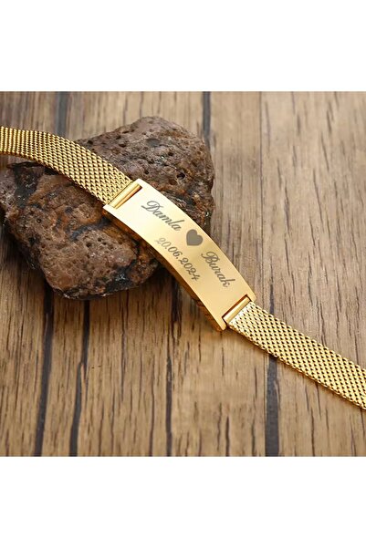 Ayarlanabilir Örme Kayış Paslanmaz Çelik Metal Unisex Bileklik Sarı Renk