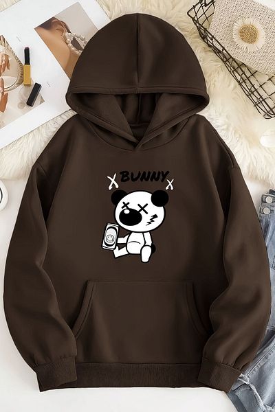 Favorim50ton Bunny Printed Unisex Oversize Brown Sweatshirt - 2 Ropes