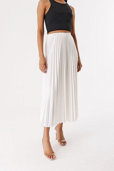 NEW JOURNAL Women's Ecru Hidden Elastic Waist Pleated Long Skirt Nwj-Etk- 558058