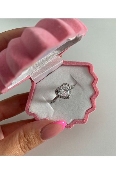 ringbox Silver Colored Zircon Stone Solitaire Heart Ring