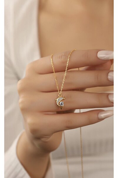 LİNOVE JEWELLERY Yunus Balığı Kolye, 925 Ayar Gümüş Üzeri Altın Kaplama Yunus...