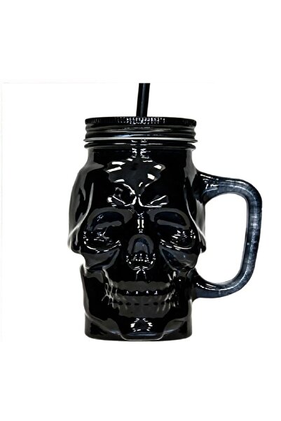 LABA STORE KURU KAFA SKULL PİPETLİ KAVANOZ BARDAK 450 ML