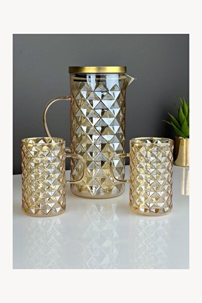 AROW Sole Lüx Cam 3 Parça Sürahi Takımı Gold