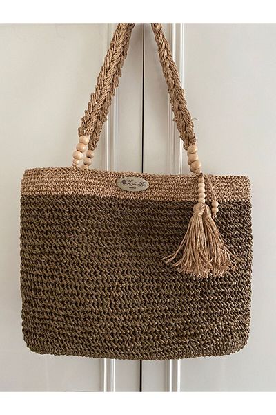 Ramada Çanta Straw Knitted Bead Detailed Shoulder Bag