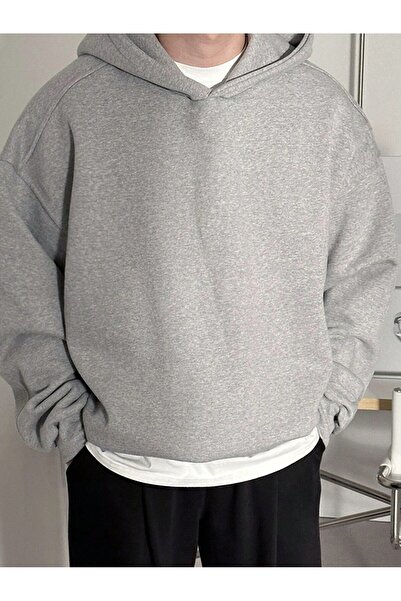 LUMİZA Ανδρικό φούτερ με κουκούλα 2 τεμαχίων μαύρο-γκρι μονόχρωμο casual