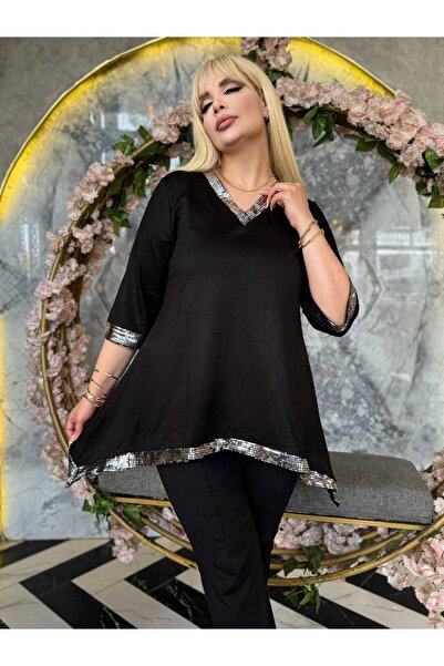 Butik Nilyam V-Neck Sequined Elegant Plus Size Evening Dress - 24165