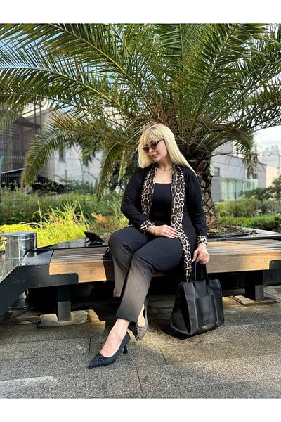 Butik Nilyam Women's Large Size Garni Detail Cardigan 21027 Leopard