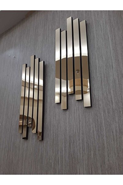 TUĞBArt 2li Tablo dekor 3 Boyutlu Lambiri Model Gold Renk Aynalı Pleksi