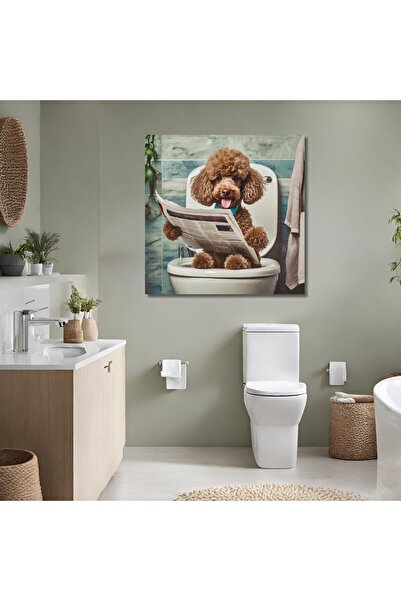 GAAGART Tekli Kare Kanvas Banyo Tablosu Gazete Okuyan Kaniş Köpek