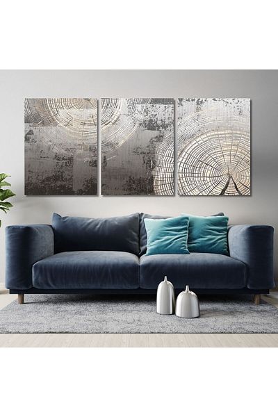 GAAGART Pictură murală din pânză din 3 piese, galben albastru, design floral abstract
