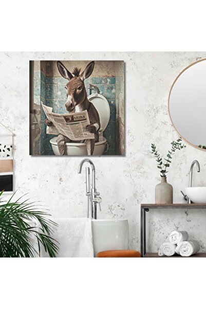 GAAGART Tekli Kare Kanvas Banyo Tablosu Gazete Okuyan Sevimli Eşek