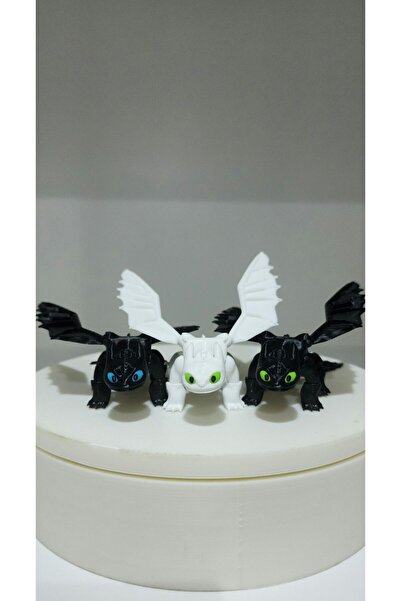 ARELSTORE Ejderhanı Nasıl Eğitirsin - 3d Dişsizin 3adet Yavruları 15cm 2siyah-1beyaz Hareketli Ejderhalar