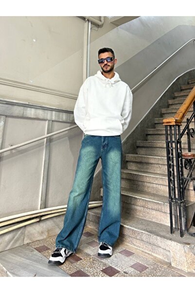 BİLBEC JEANS Πράσινο φαρδύ τζιν με φαρδύ πόδι - Αισθητικό πλενόμενο