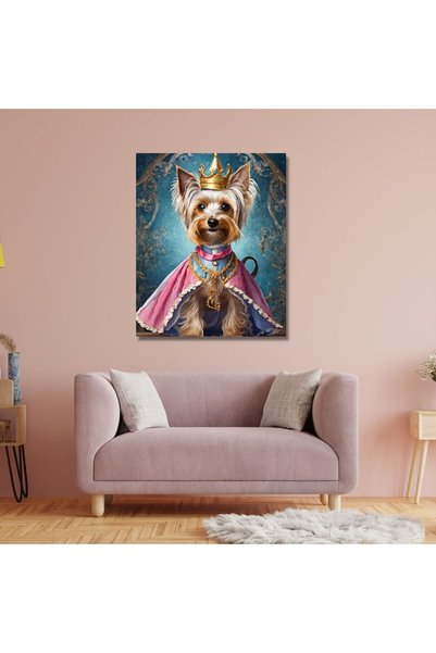 GAAGART Tekli Dikey Kanvas Duvar Tablosu Prenses Kostümlü Terrier Köpek