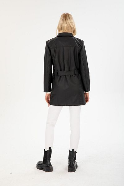 İLKCET MODA Дамско горно палто - дълъг кожен колан