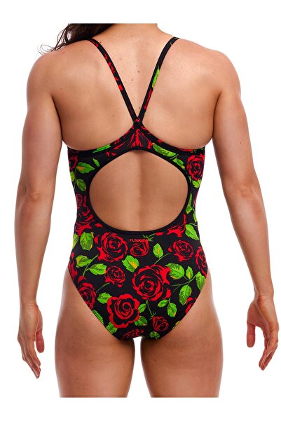 FUNKİTA Γυναικείο μαγιό προπόνησης Funkita DB Black Rose - Λεπτομέρεια με διαμάντια στην πλάτη